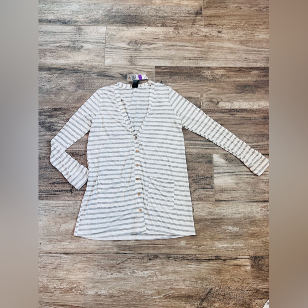 Agnes & Dora Essentials Button Down Cardigan White/Grey w/Pockets SMALL NWT #153